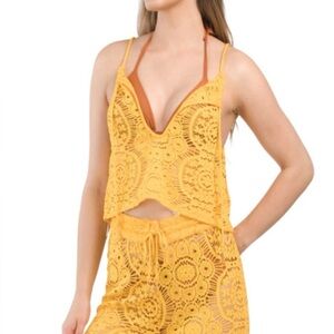 Yellow Crochet Halter Top swimwear cover-up